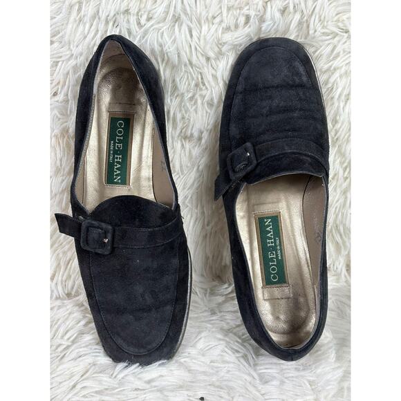 Cole Haan Shoes Womens Size 6B Black Suede Buckle Loafers Made in Italy 5062 - Picture 1 of 8